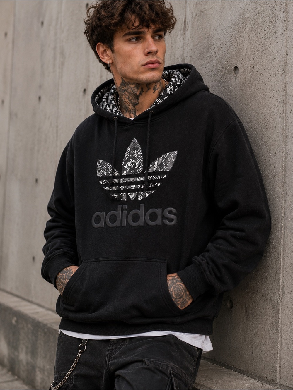 Adidas Originals Snake Print Trefoil Hoodie Black 3X Pullover Sweatshirt